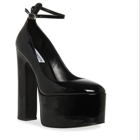 Steve Madden Skyrise Ankle Strap Platform High Heel Pumps (Black Patent) - Picture 5 of 6